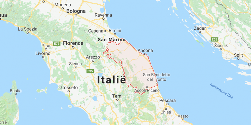 De Marken in het midden van Italie Een kaart van Italie met daarop de regio De Marken
