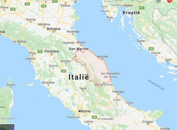 De Marken in het midden van Italie Een kaart van Italie met daarop de regio De Marken
